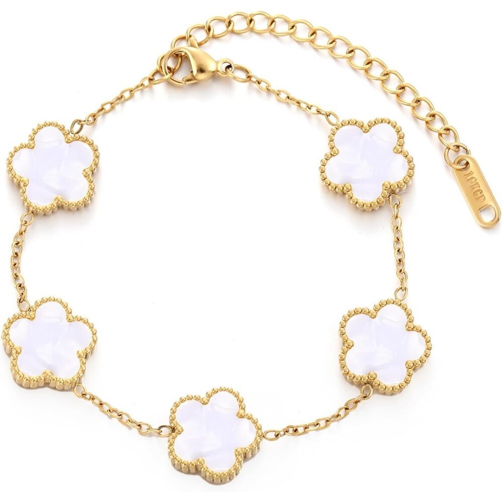 TICVSS Four Leaf Clover Bracelet for Women 18K Gold Plated Stainless Steel Lucky